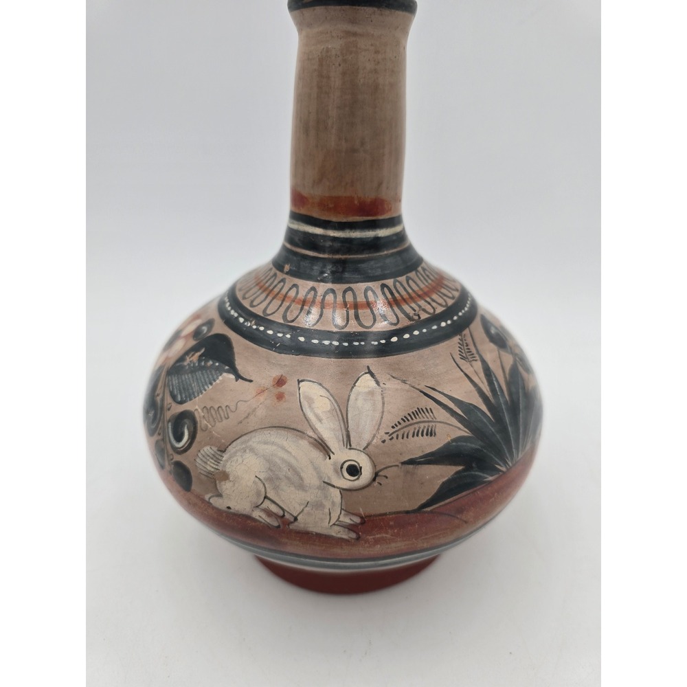 Vintage Tonala Mexico Pottery Vase Burnished Deer Rabbit Folk Art Mid Century - Picture 13 of 14